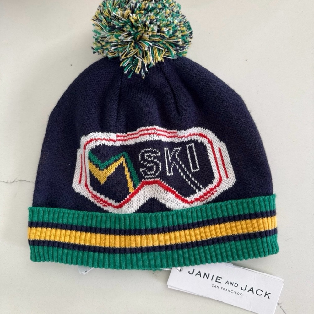 Janie and Jack Navy Ski Beanie with Pom-Pom